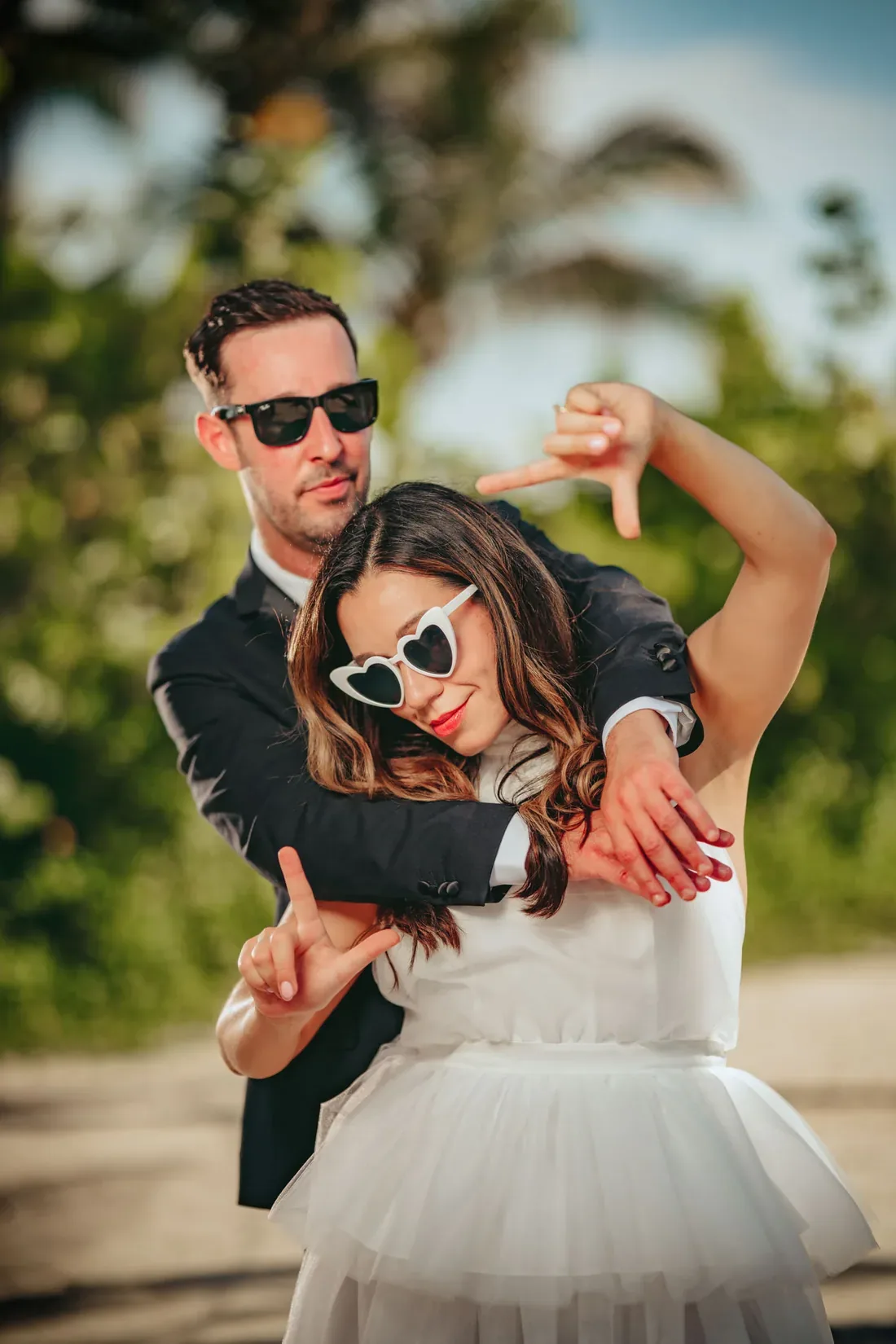 Wedding couple in sunglasses