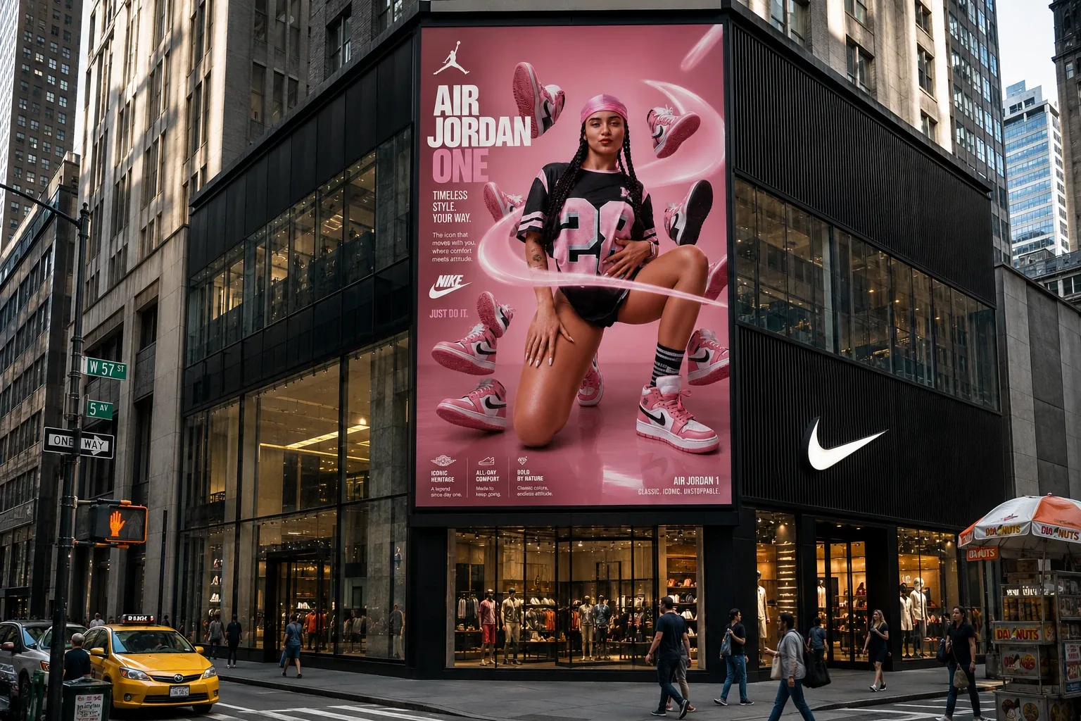 Espectacular de Air Jordan One en la esquina de una tienda Nike